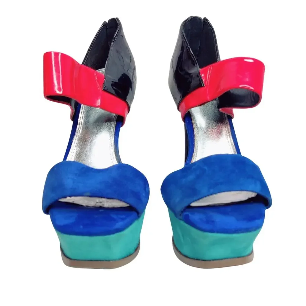 Bakers Color Block Blue Womens High Heel Stiletto‎ Platform Sz 7M Patent Leather